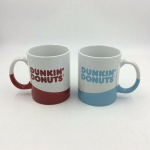 Pair Dunkin Donuts Coffee Mug Blue Red  Wave